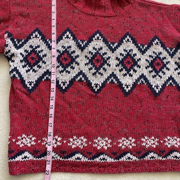 VINTAGE Ninon de Lenclos Red Patterned Mock Neck Pullover Holiday Sweater Women' - Picture 5 of 6